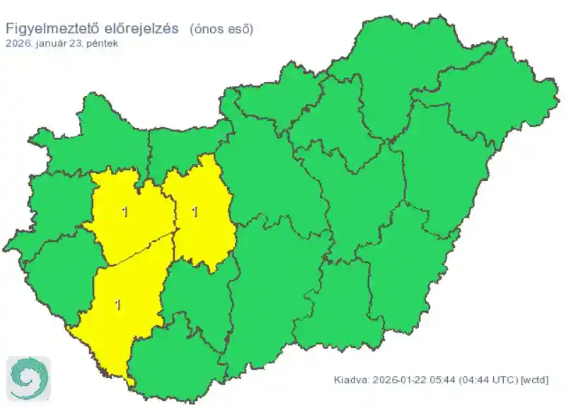 Ónos eső figyelmeztetés Pest és Komárom-Esztergom megyékre.